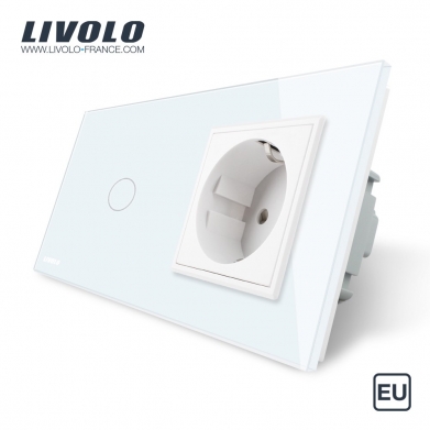 Double combinaison : 1 interrupteur tactile 1 bouton et 1 prise de courant  avec terre - Europe - Livolo France