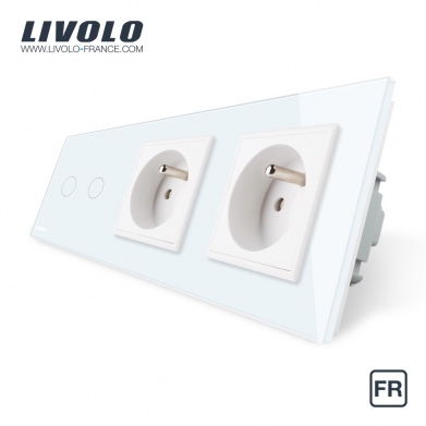 Triple combinaison : double interrupteur tactile 2 boutons et 2 prises de courant  avec terre - France - Livolo France